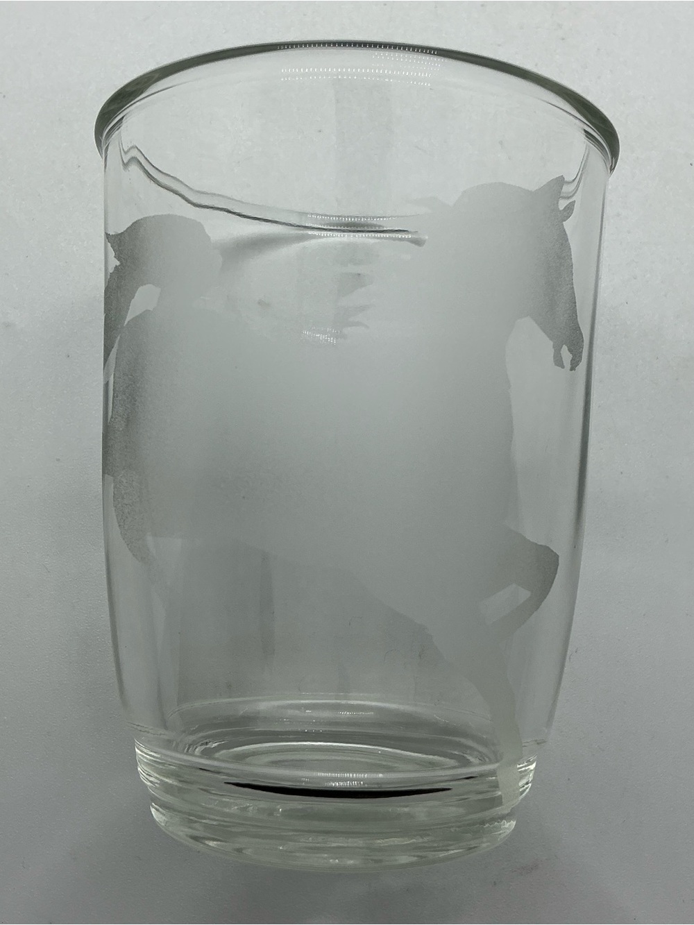 Vintage Marked Crisa Etched Horse Glass Equestrian Appaloosa Thoroughbred